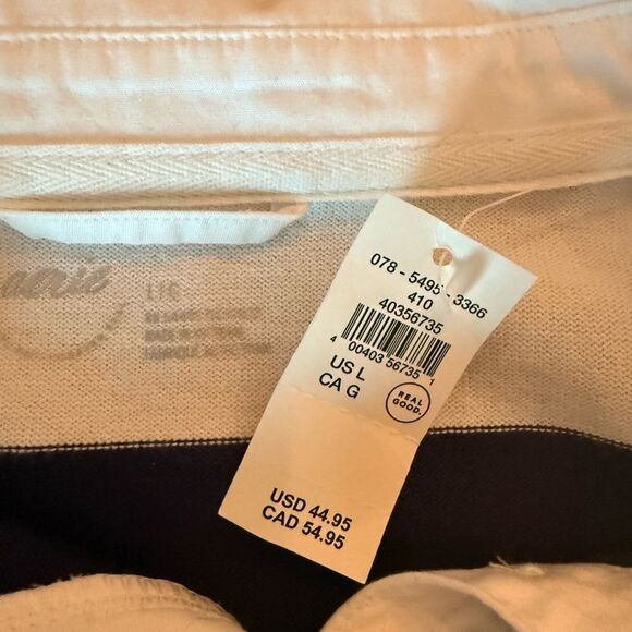 AERIE Navy and White Striped Long Sleeve Polo Shirt Size LG - Picture 4 of 6